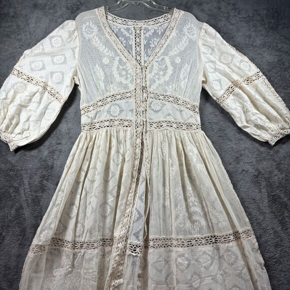Intimately Free People See Me At Sunset Robe Kimono Lace Boho Cream Large K168 - Picture 3 of 13